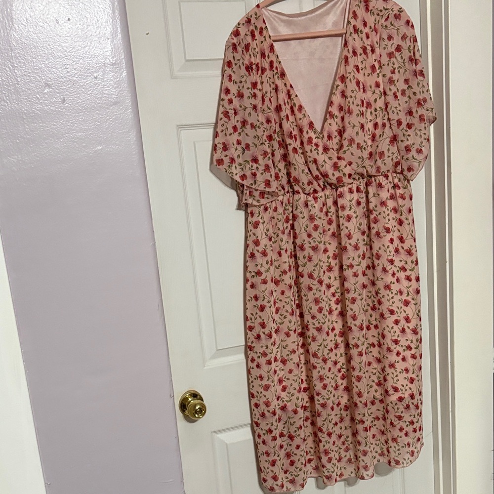 SHEIN Pink Floral Midi Dress